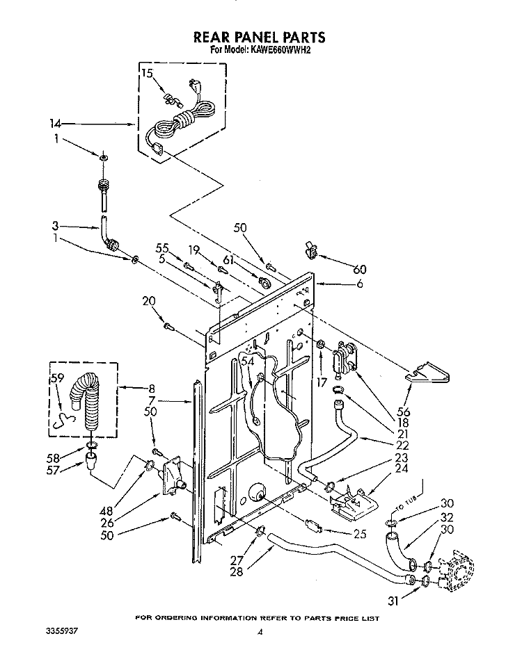 REAR PANEL Diagram and Parts List for KAWE660WWH2  KitchenAid Washer