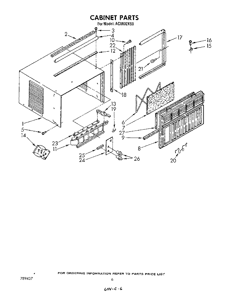 CABINET, LITERATURE Diagram and Parts List for AC0802XS0  Whirlpool Air Conditioner