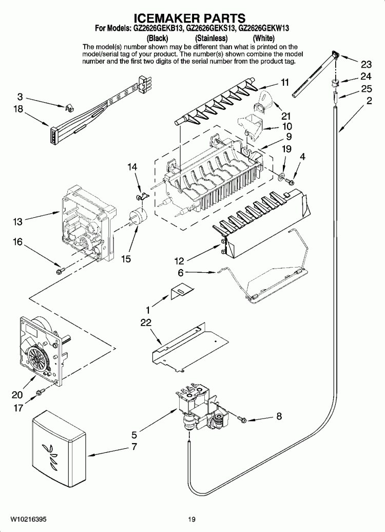 ICEMAKER PARTS, OPTIONAL PARTS (NOT INCLUDED) Diagram and Parts List for GZ2626GEKB13  Maytag Refrigerator