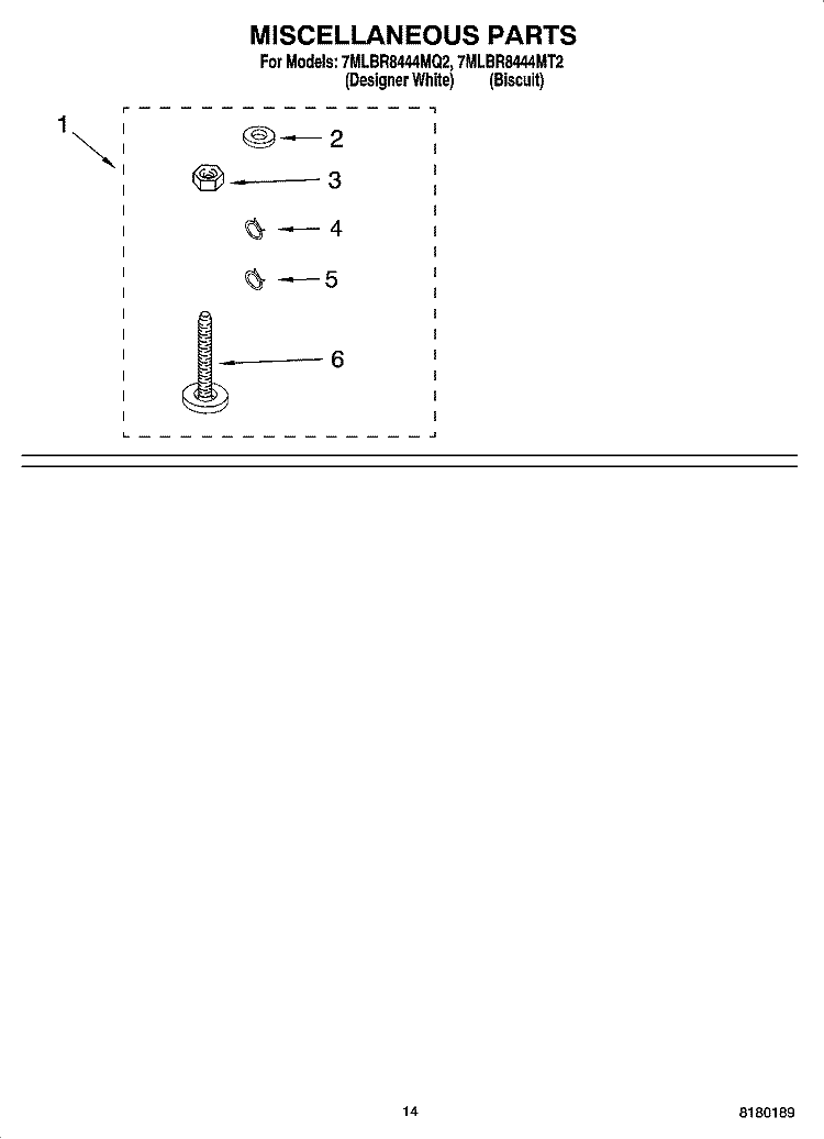 MISCELLANEOUS PARTS OPTIONAL PARTS (NOT INCLUDED) Diagram and Parts List for 7MLBR8444MQ2  Whirlpool Washer
