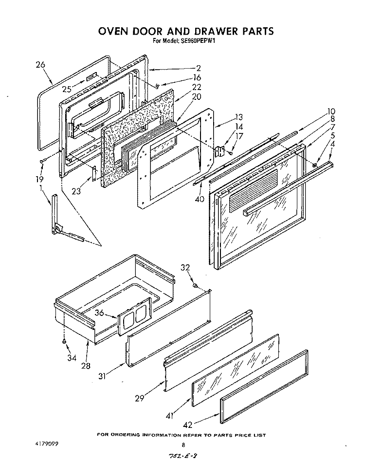 OVEN DOOR AND DRAWER Diagram and Parts List for SE960PEPW1  Whirlpool Range