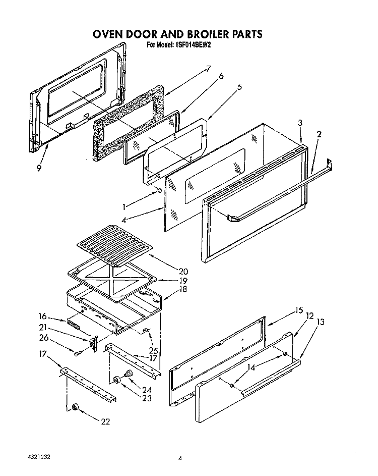 OVEN DOOR AND BROILER Diagram and Parts List for 1SF014BEN2  Whirlpool Range