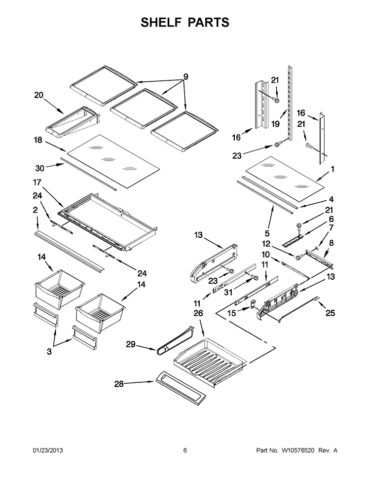 SHELF PARTS Diagram and Parts List for GI0FSAXVB09  Whirlpool Refrigerator