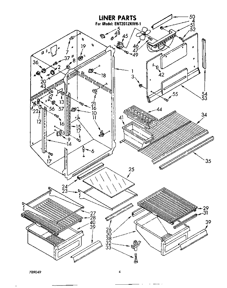 LINER Diagram and Parts List for EHT201ZKWR1  Whirlpool Refrigerator