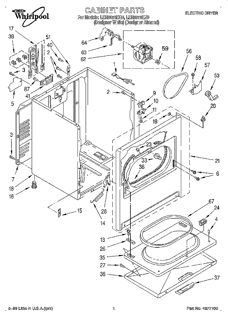 SECTION Diagram and Parts List for LER8858EQ0  Whirlpool Dryer