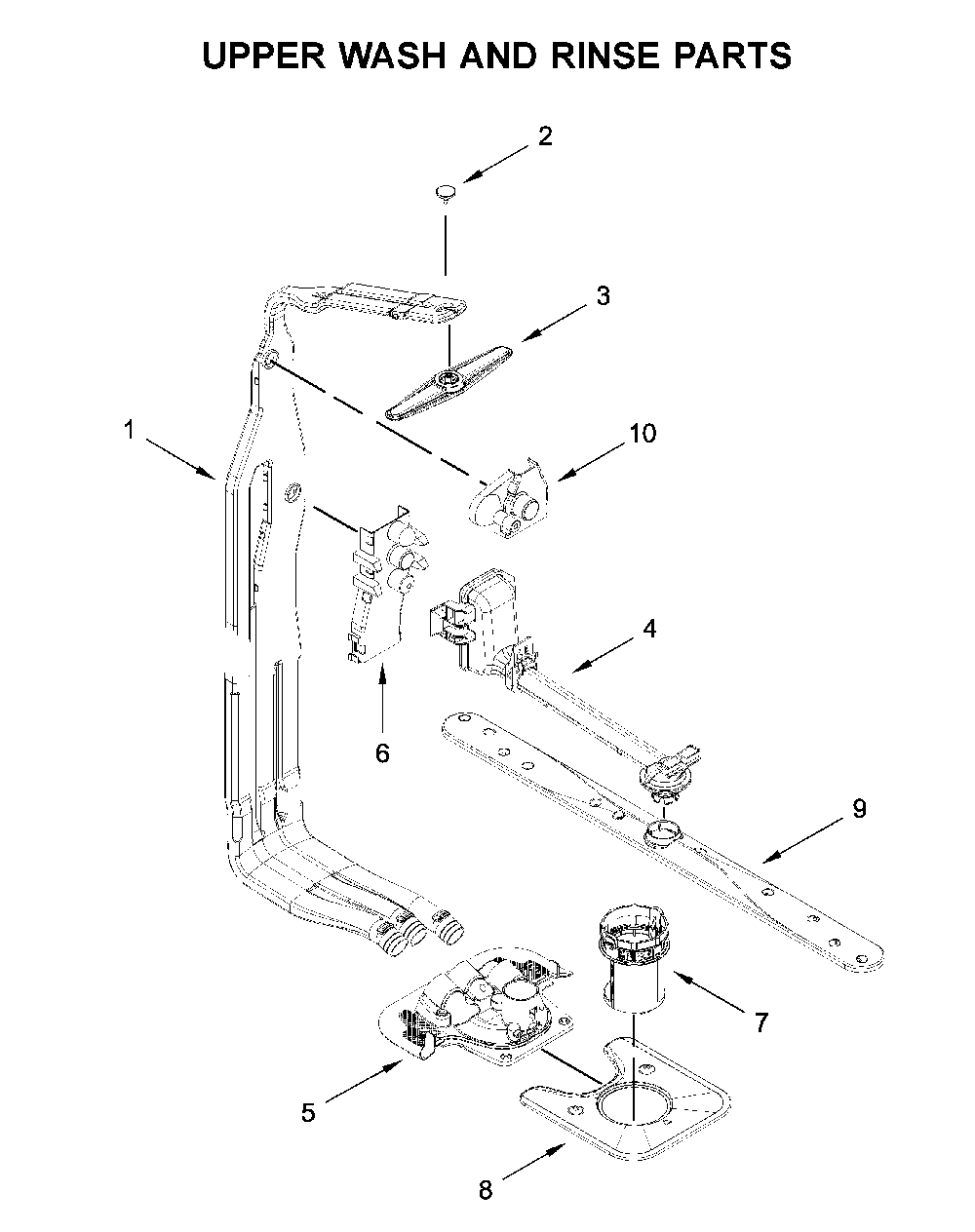 Upper wash and rinse parts Diagram and Parts List for WDTA80SAKZ0  Whirlpool Dishwasher