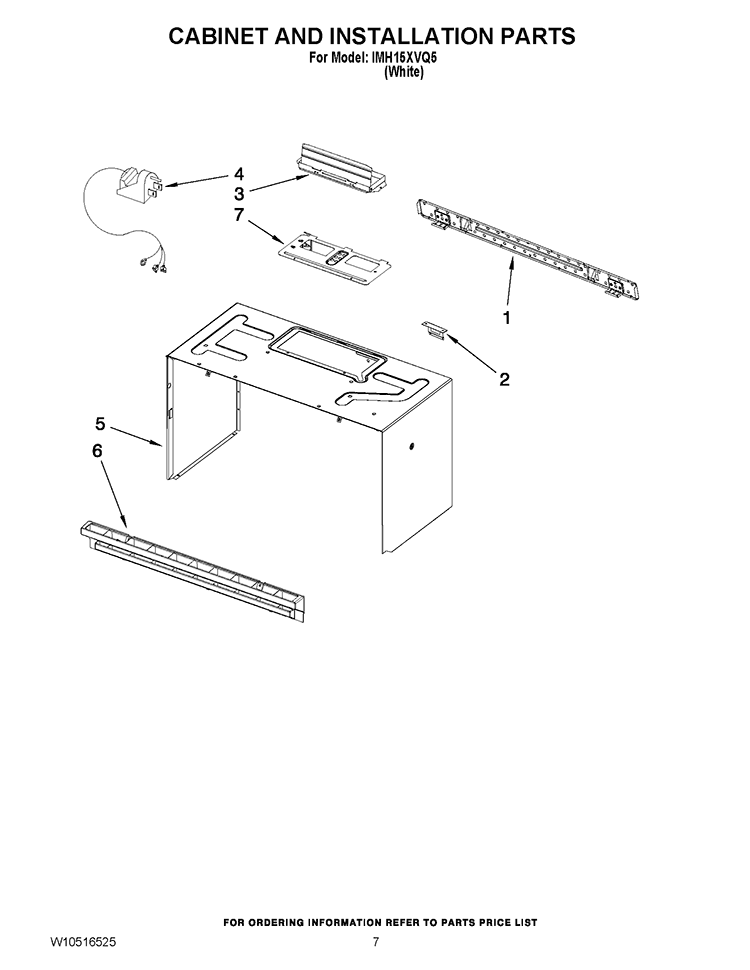 CABINET AND INSTALLATION PARTS Diagram and Parts List for IMH15XVQ5  Whirlpool Microwave