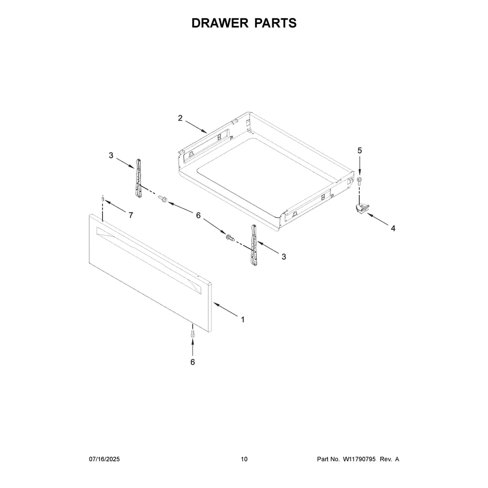 Drawer Parts Diagram and Parts List for YWFES3330RB2  Whirlpool Range