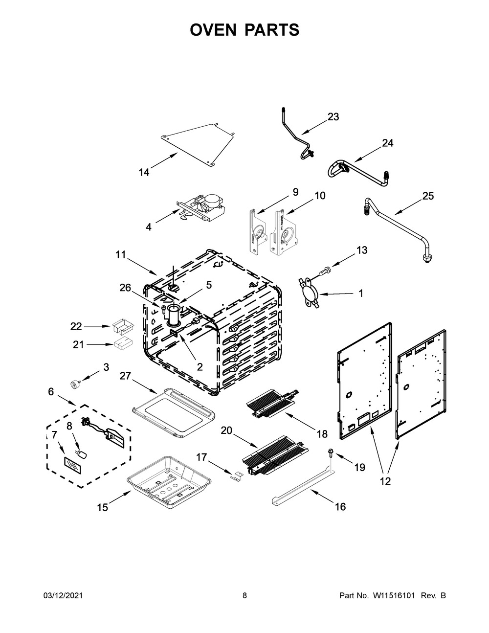 Oven Parts Diagram and Parts List for JGRP436HM01  Whirlpool Range