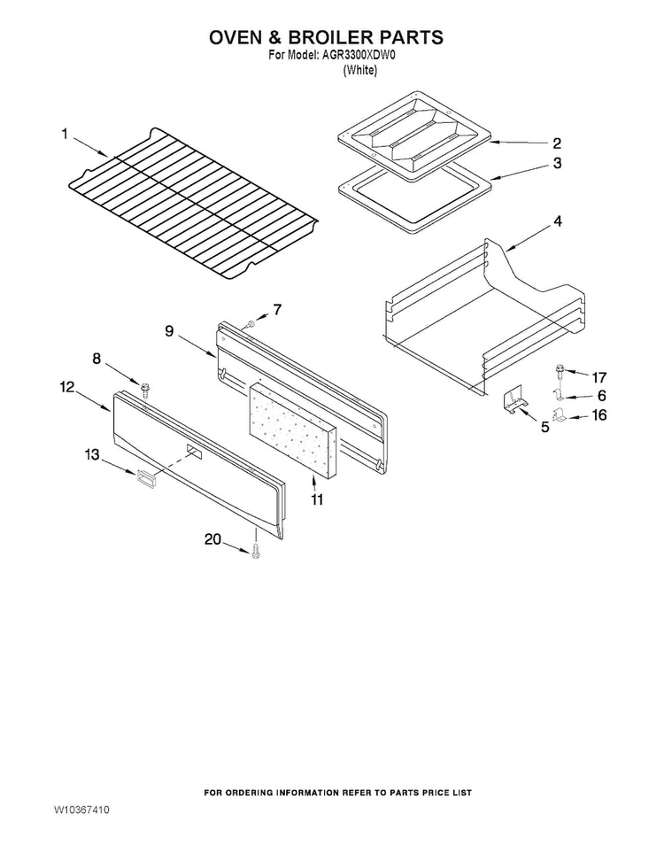 Oven & Broiler Parts Diagram and Parts List for AGR3300XDW0  Estate Range