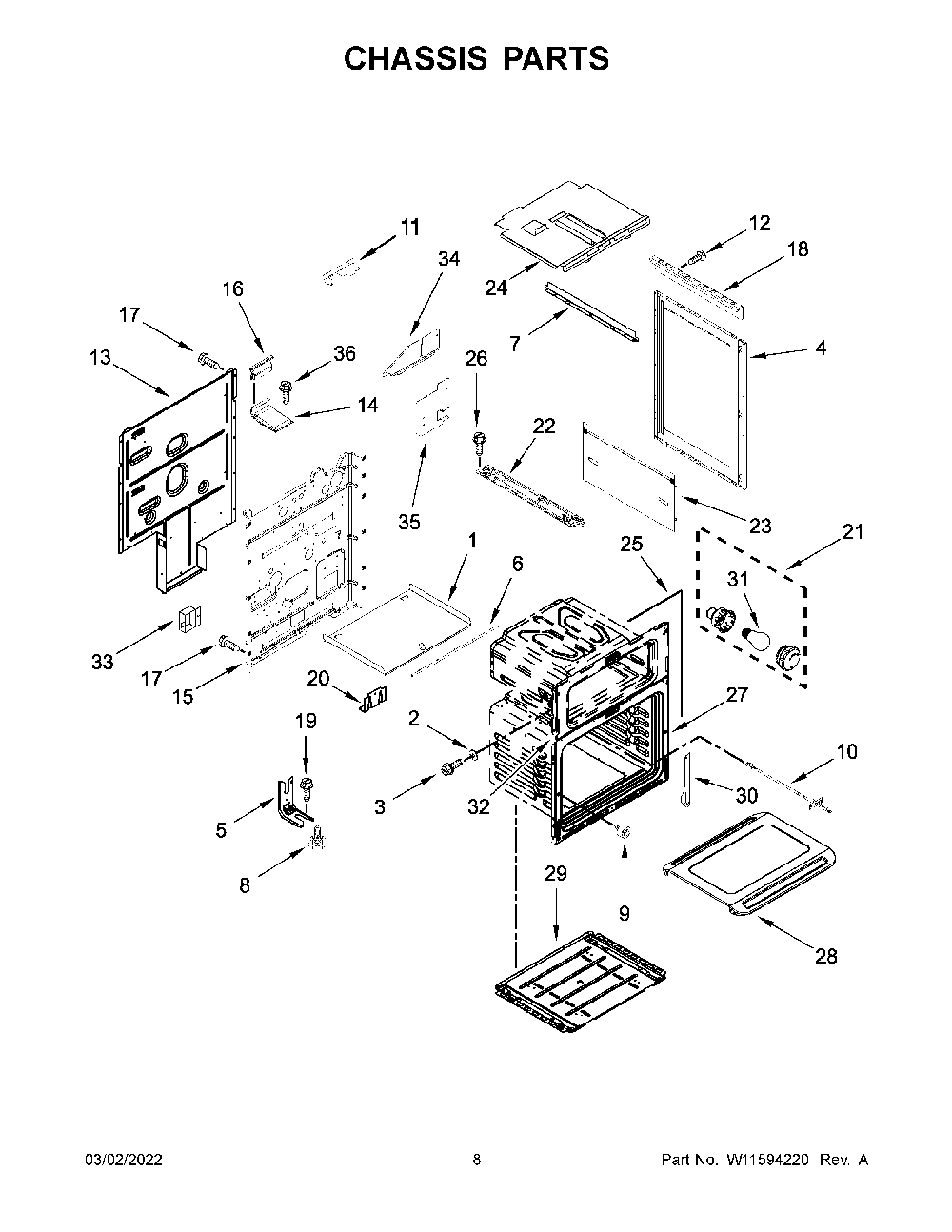 Chassis Parts Diagram and Parts List for KFGD500ESS06  KitchenAid Range