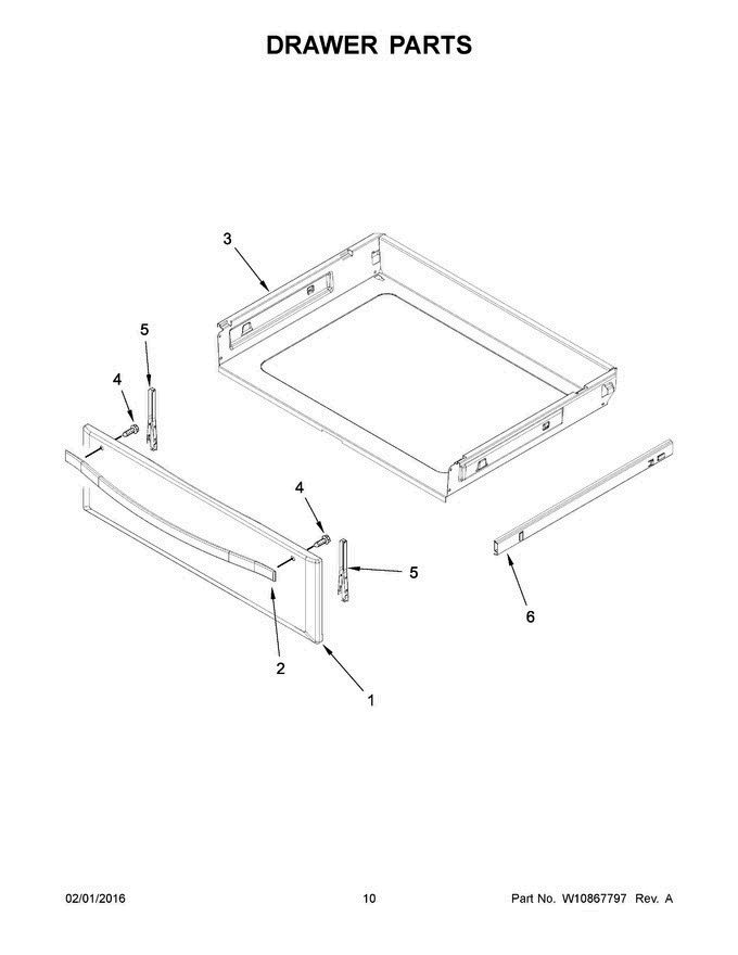 06 - Drawer Parts Diagram and Parts List for YWFE745H0FE0  Whirlpool Range