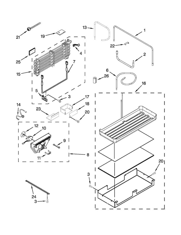 Lower Unit And Tube Parts Diagram and Parts List for KBRO36FTX08  KitchenAid Refrigerator