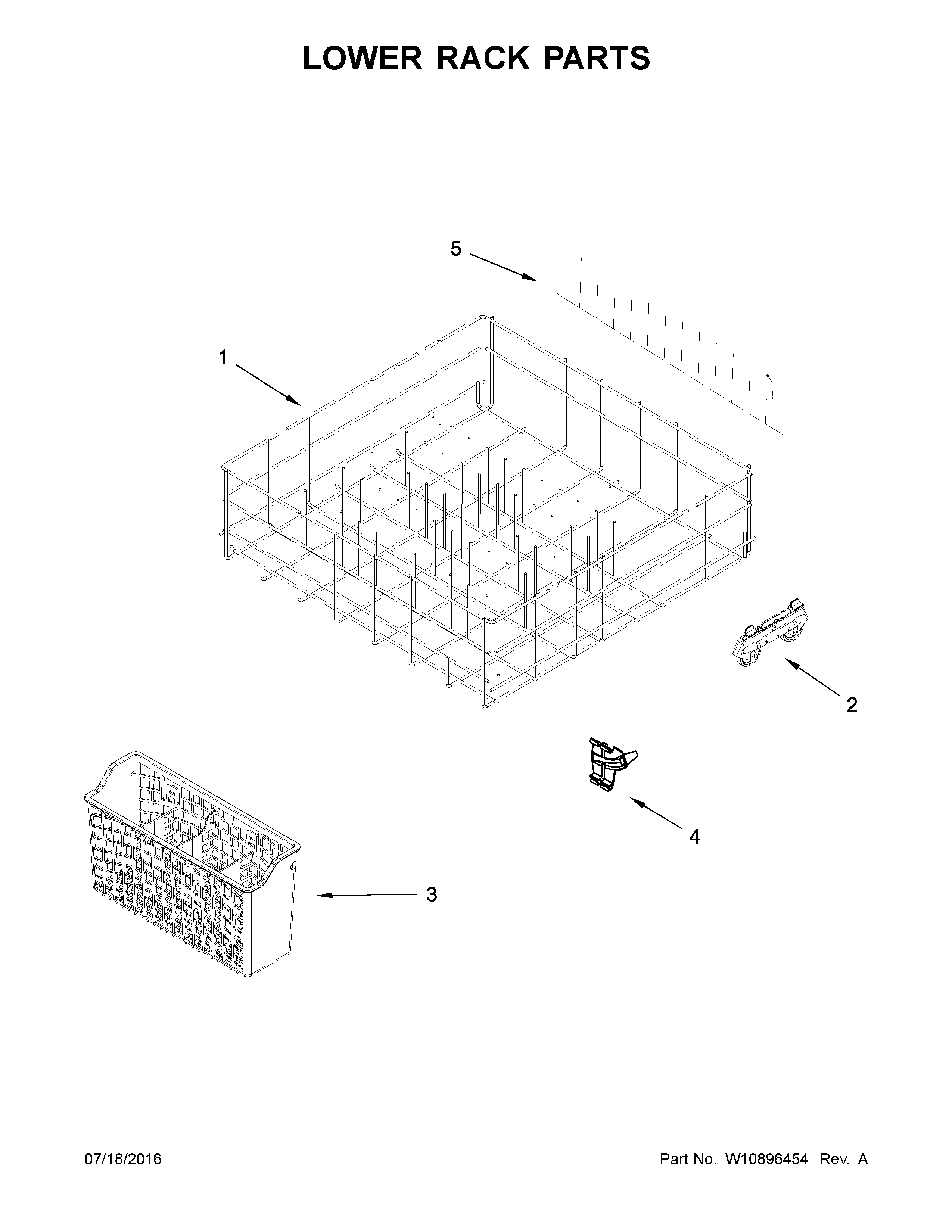 Lower Rack Parts Diagram and Parts List for IDF320PAFW1  Whirlpool Dishwasher