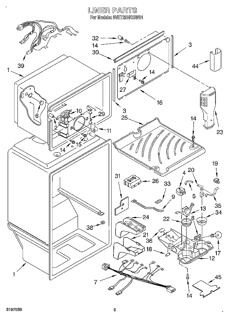 LINER Diagram and Parts List for 8VET22NKGW01  Whirlpool Refrigerator