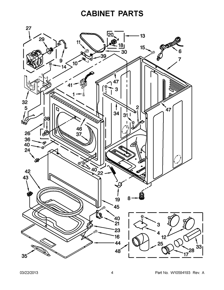 CABINET PARTS Diagram and Parts List for WGD5500XW2  Whirlpool Dryer