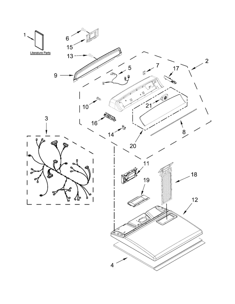 Top And Console Parts Diagram and Parts List for WED7000DW1  Whirlpool Dryer