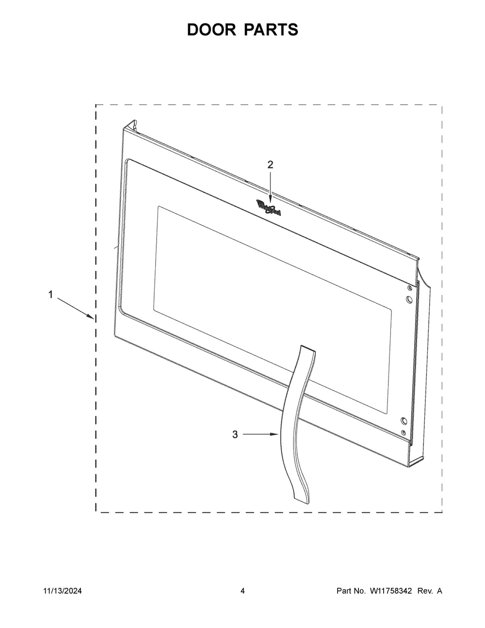 03 - Door Parts Diagram and Parts List for WMMS3330RB00  Whirlpool Microwave