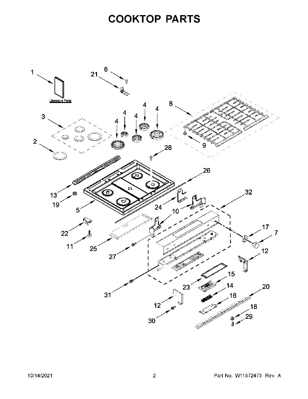 Cooktop Parts Diagram and Parts List for KSGG700EBS3  KitchenAid Range