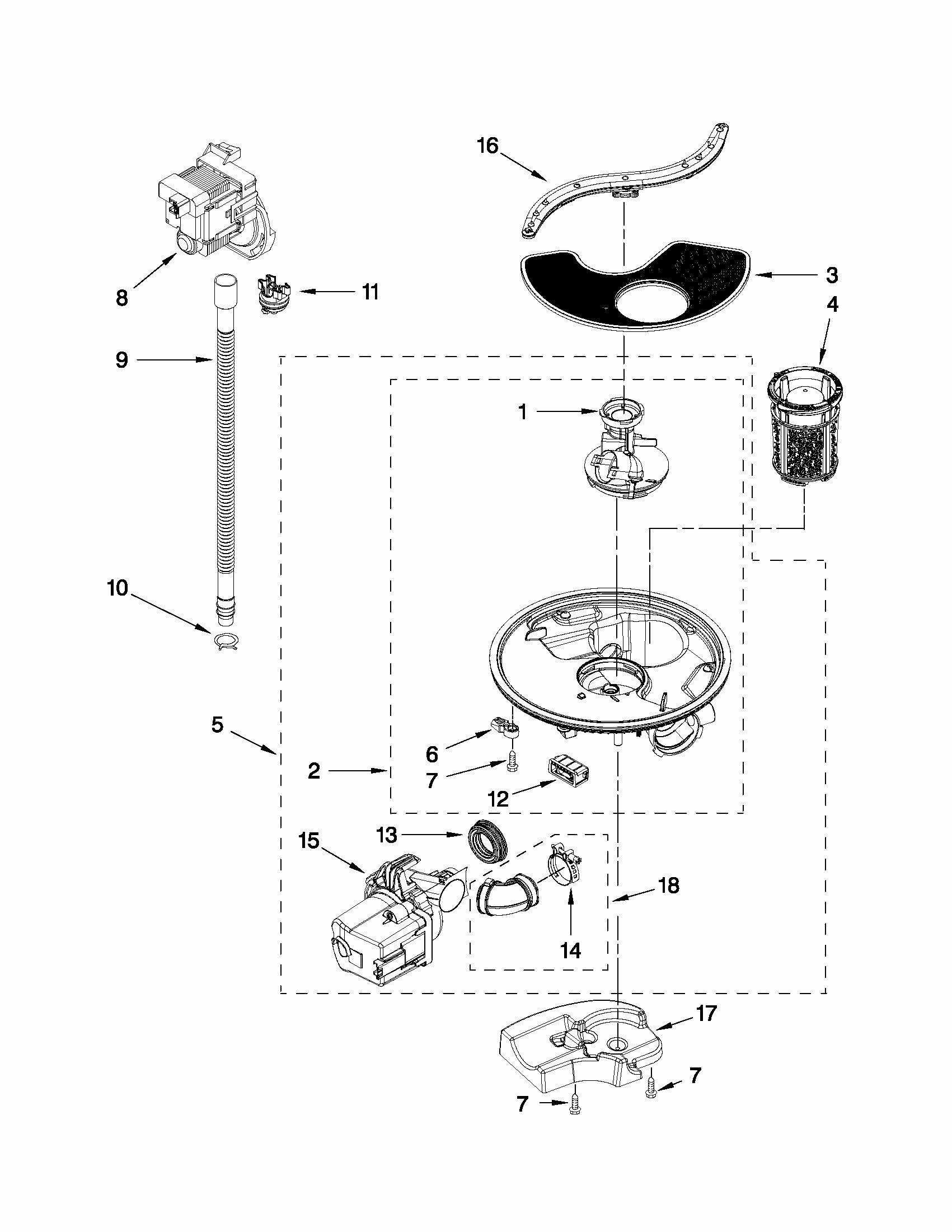 Pump And Motor Parts Diagram and Parts List for 66513014K110  Kenmore Dishwasher