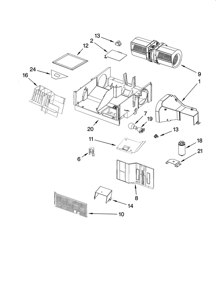 Air Flow Parts Diagram and Parts List for MH2175XSB0  Whirlpool Microwave
