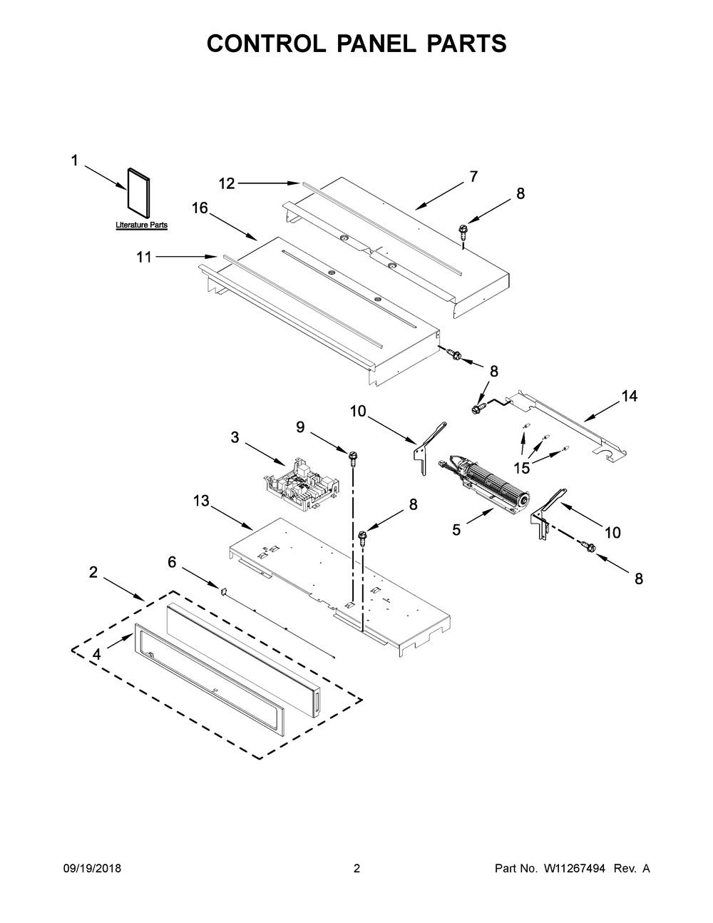 Control Panel Parts Diagram and Parts List for WOD77EC0HS01  Whirlpool Wall Oven
