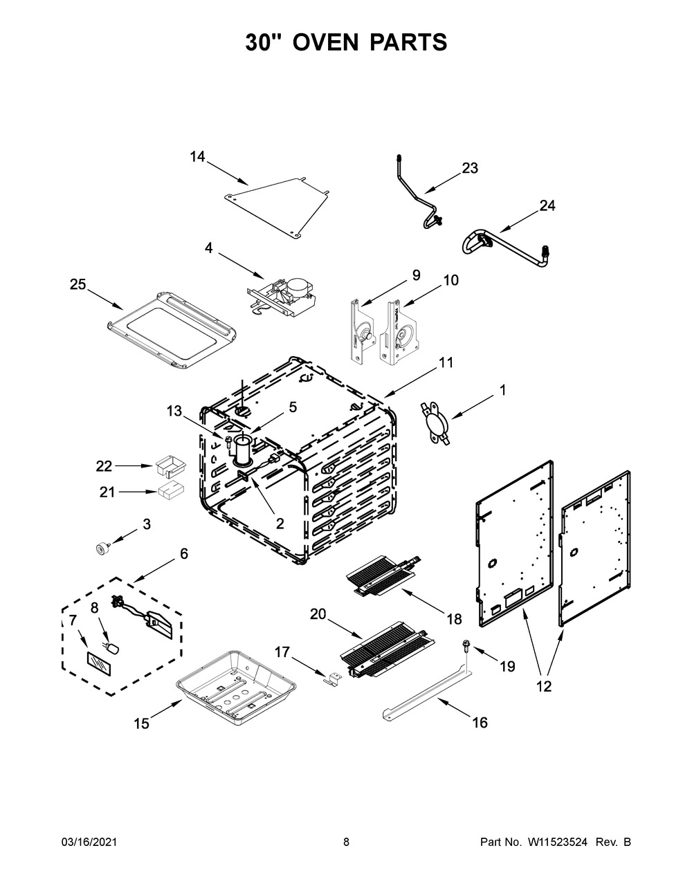 30 Inch Oven Parts Diagram and Parts List for JGRP748HL01  Whirlpool Range