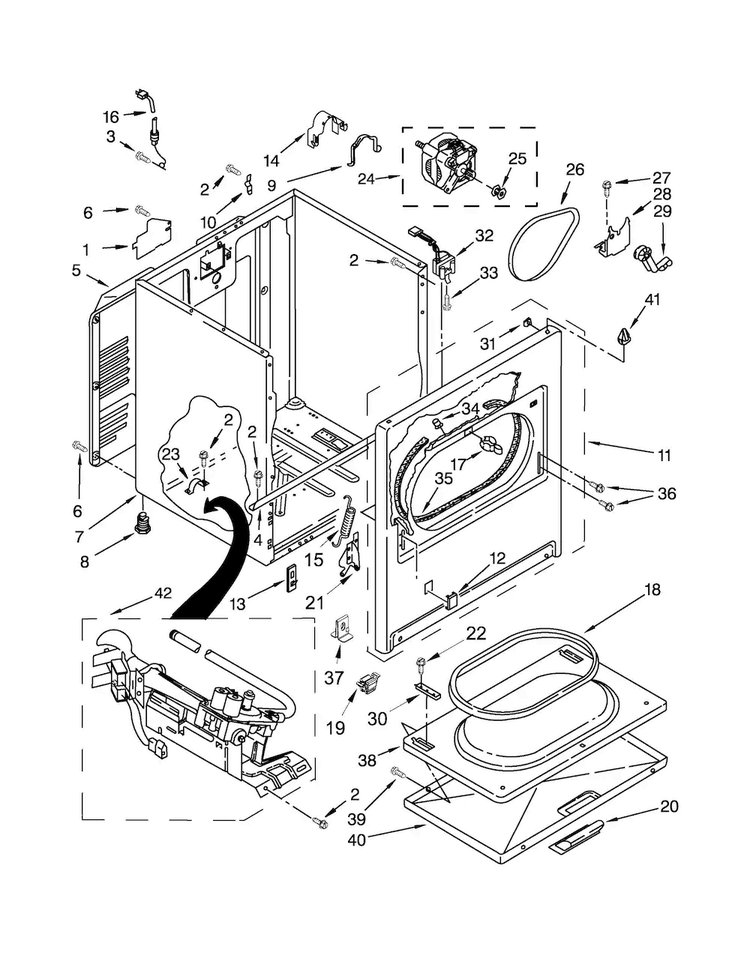 Cabinet Parts Diagram and Parts List for 11075132410  Kenmore Dryer