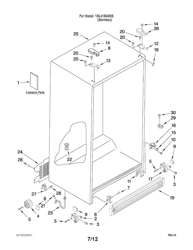 Cabinet Parts Diagram and Parts List for 10641563805  Kenmore Refrigerator