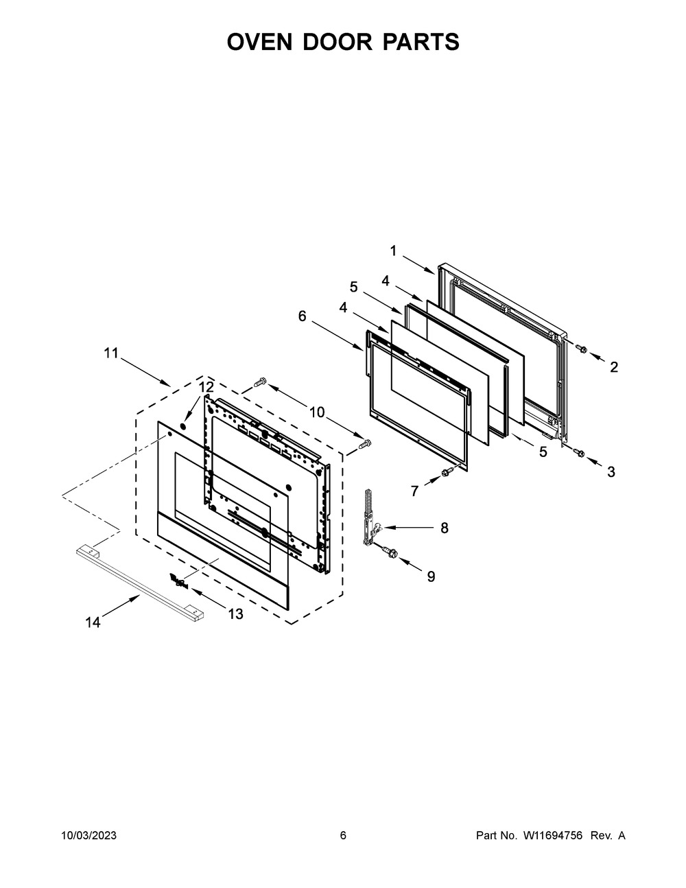 Oven Door Parts Diagram and Parts List for WOES5930LZ01  Whirlpool Wall Oven