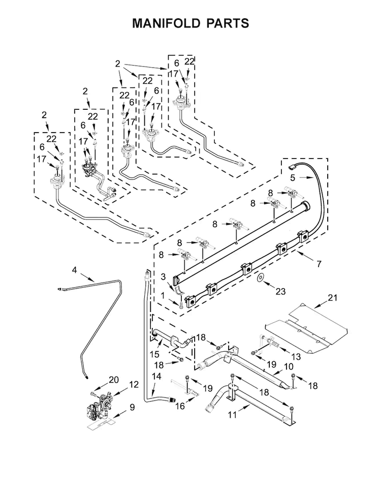 Manifold Parts Diagram and Parts List for KSGG700EBL1  KitchenAid Range