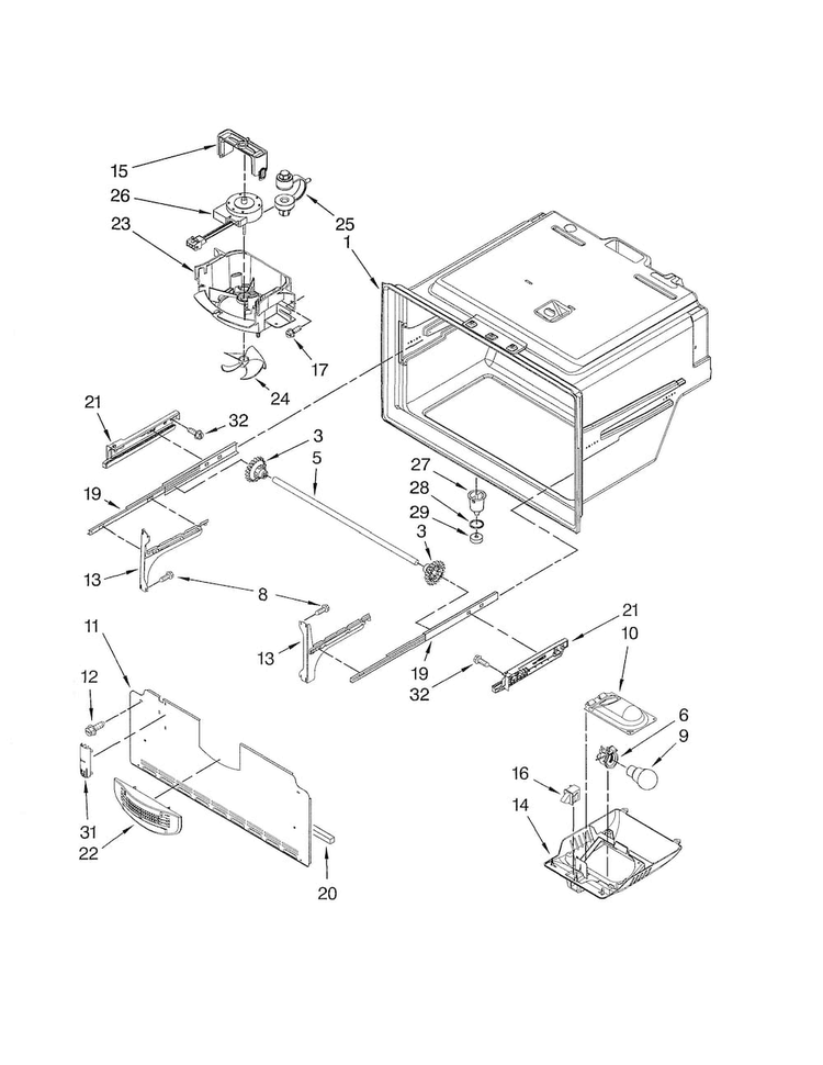 Freezer Liner Parts Diagram and Parts List for GI5FSAXVY03  Whirlpool Refrigerator