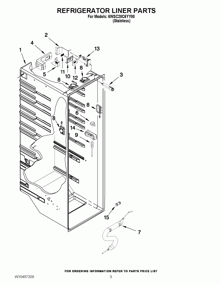 REFRIGERATOR LINER PARTS Diagram and Parts List for 6WSC20C6YY00  Whirlpool Refrigerator