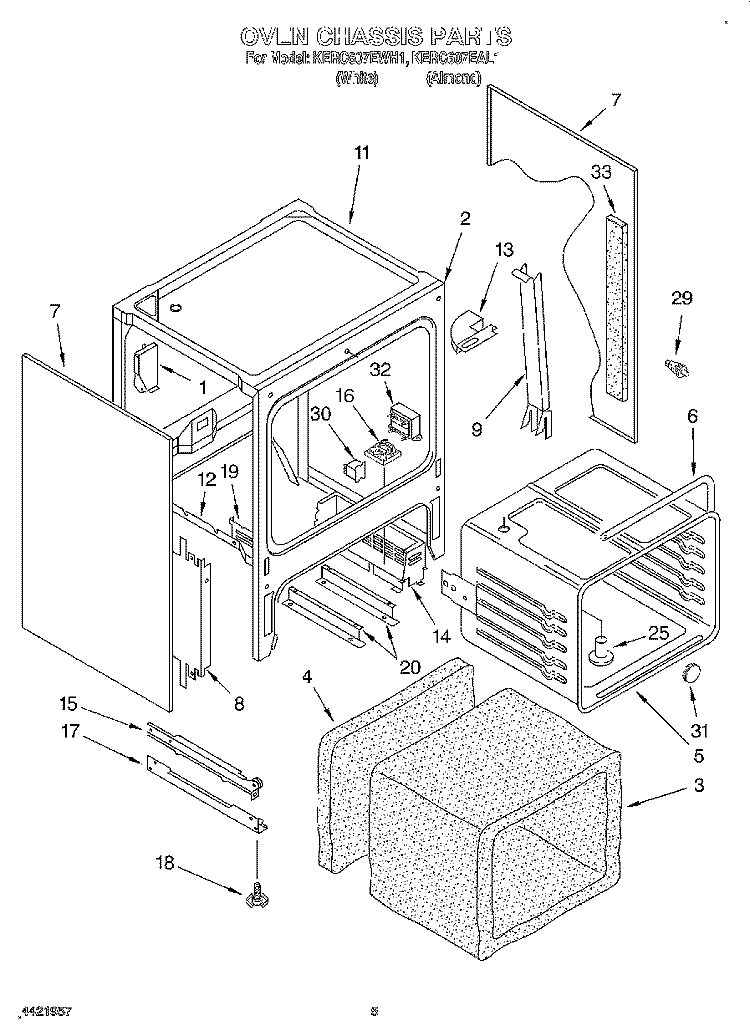 OVEN CHASSIS Diagram and Parts List for KERC607EWH1  KitchenAid Range
