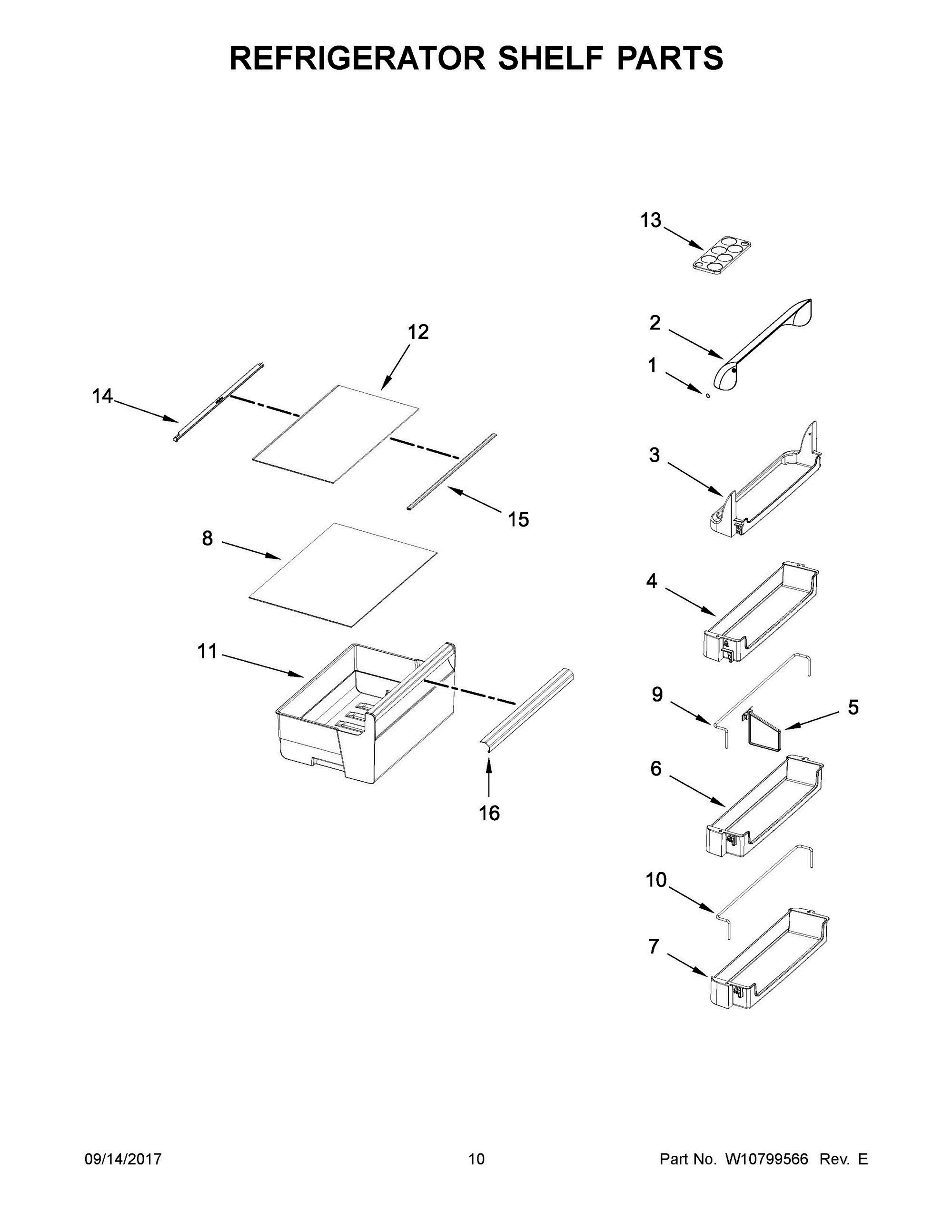06 - REFRIGERATOR SHELF PARTS Diagram and Parts List for KBBX104EPA00  Whirlpool Refrigerator