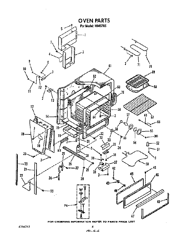 Oven Diagram and Parts List for N9457*5  Roper Range