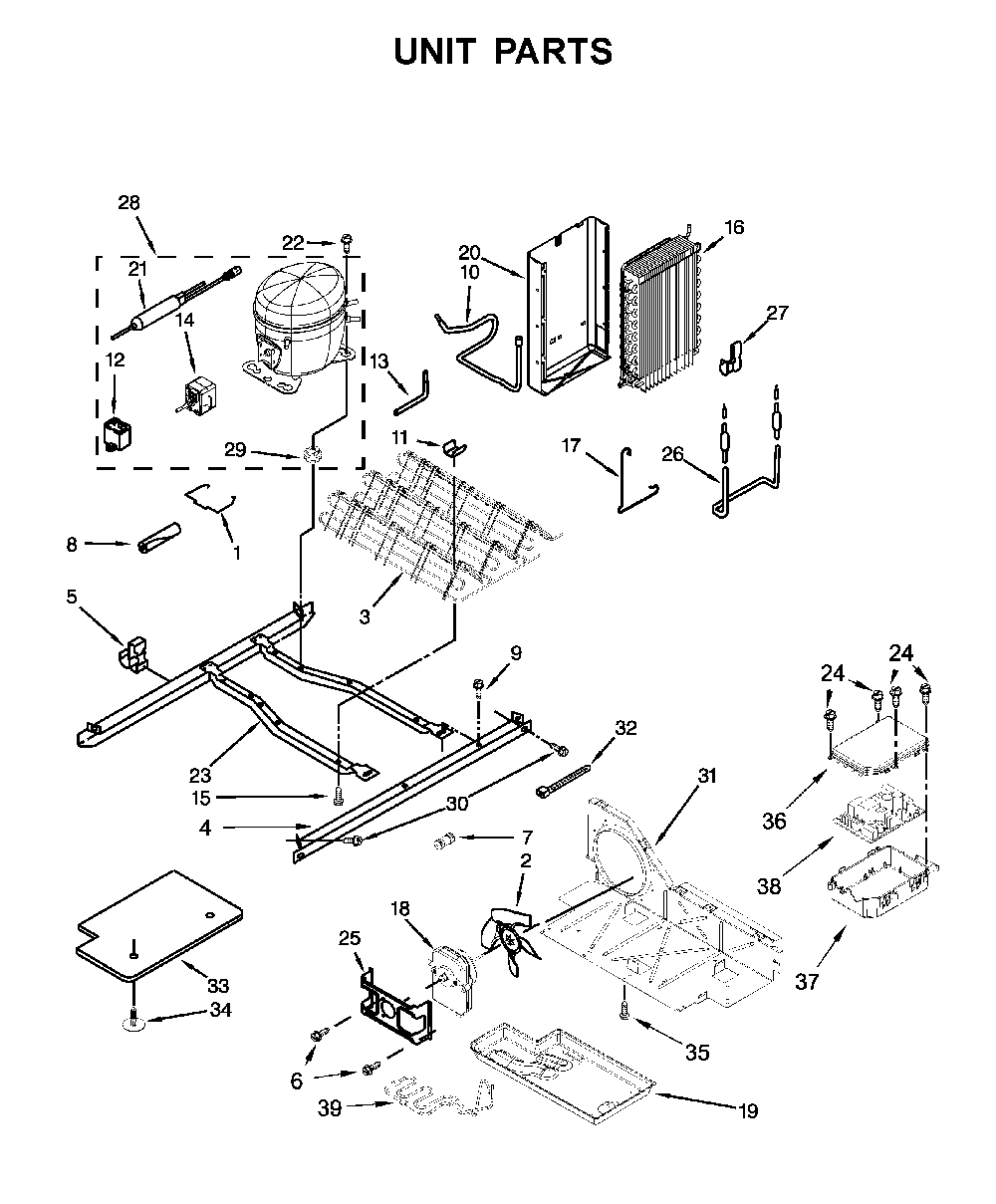 Unit parts Diagram and Parts List for 10651113710  Kenmore Refrigerator