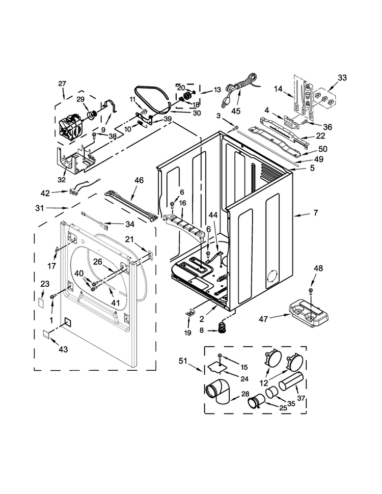 Cabinet Parts Diagram and Parts List for WGD8000DW0  Whirlpool Dryer