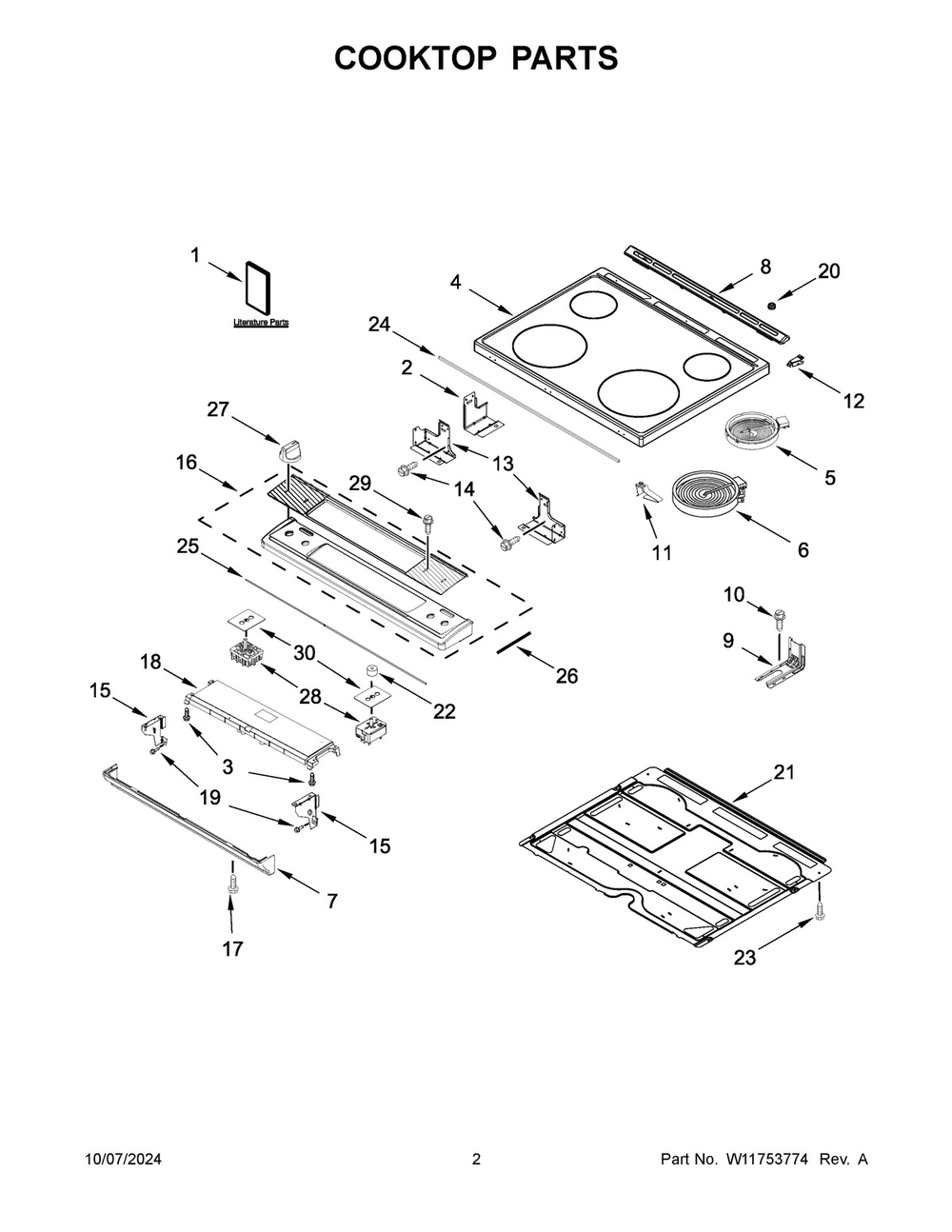 02 - Cooktop Parts Diagram and Parts List for YWEE515S0LV3  Whirlpool Range