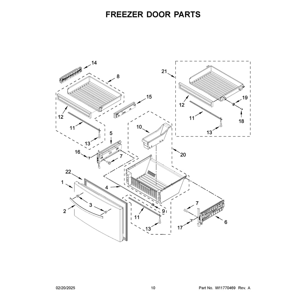 Freezer Door Parts Diagram and Parts List for WRX986SIHV04  Whirlpool Refrigerator