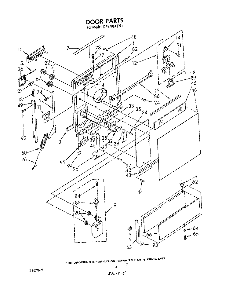 DOOR Diagram and Parts List for DP8700XTN1  Whirlpool Dishwasher