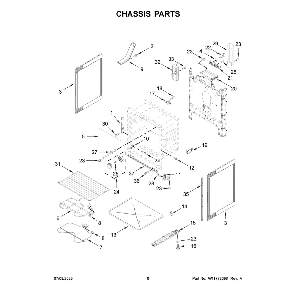Chassis Parts Diagram and Parts List for WFES3030RB2  Whirlpool Range