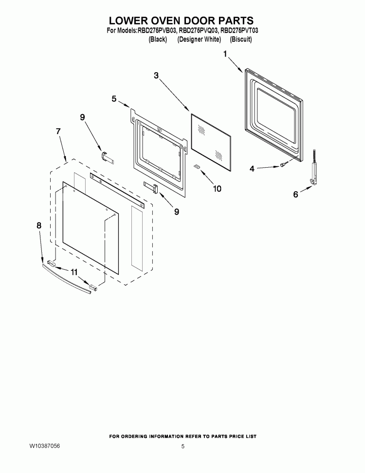 LOWER OVEN DOOR PARTS Diagram and Parts List for RBD275PVB03  Whirlpool Wall Oven