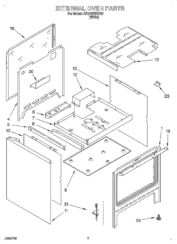 EXTERNAL OVEN Diagram and Parts List for SF370PEWW5  Whirlpool Range