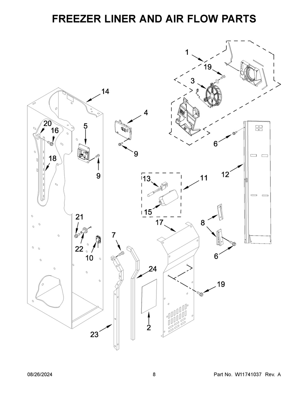 05 - Freezer Liner And Air Flow Parts Diagram and Parts List for KBSD706MPS01  Whirlpool Refrigerator