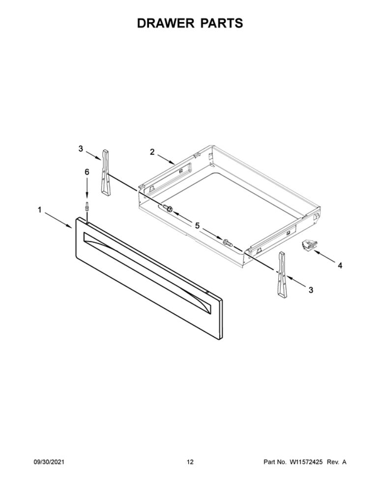 Drawer Parts Diagram and Parts List for WFG515S0JB2  Whirlpool Range