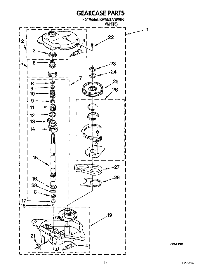 GEARCASE Diagram and Parts List for KAWE977BWH0  KitchenAid Washer