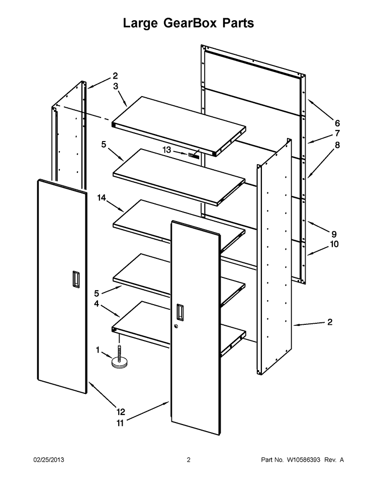 LARGE GEARBOX PARTS Diagram and Parts List for GALG36KDZW00  Whirlpool Cabinet