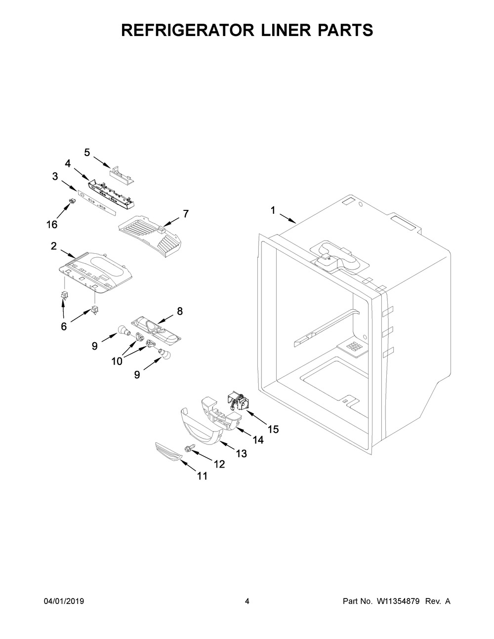 Refrigerator Liner Parts Diagram and Parts List for WRF535SMHB01  Whirlpool Refrigerator