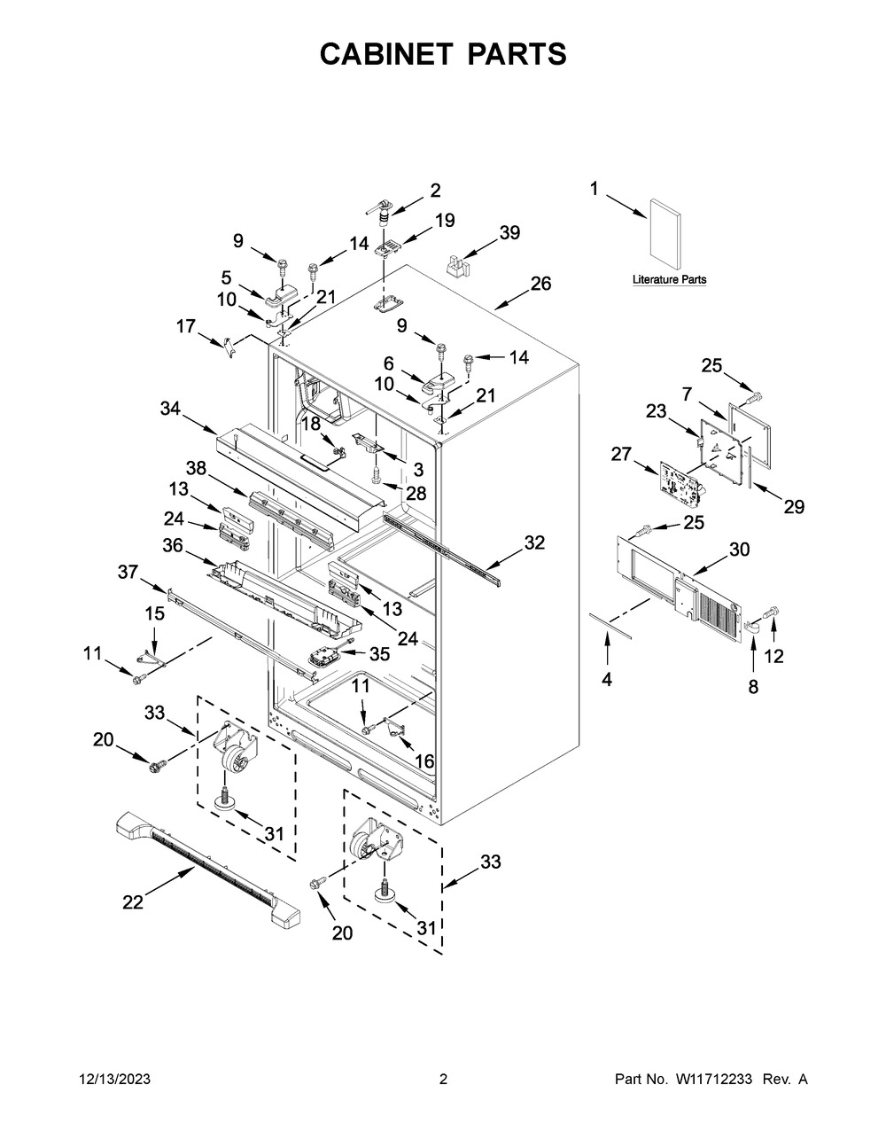 Cabinet Parts Diagram and Parts List for WRX735SDHV08  Whirlpool Refrigerator